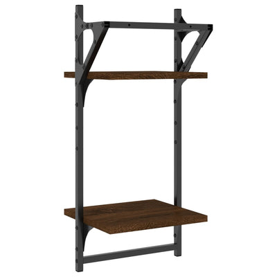 Seinähyllyt tangoilla 2 tasoa 2 kpl ruskea tammi 30x25x65 cm