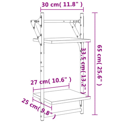 Seinähyllyt tangoilla 2 tasoa 2 kpl ruskea tammi 30x25x65 cm
