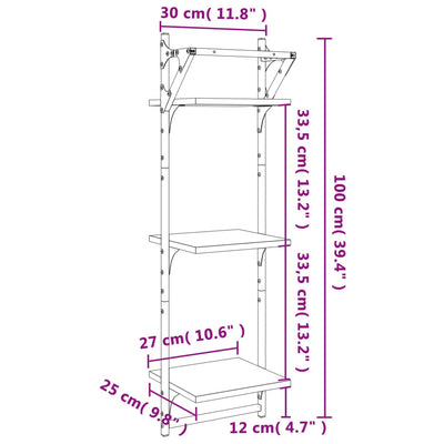 Seinähyllyt tangoilla 3 kerrosta 2 kpl musta 30x25x100 cm