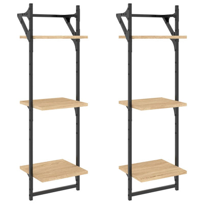 Seinähyllyt tangoilla 3 tasoa 2 kpl Sonoma-tammi 30x25x100 cm