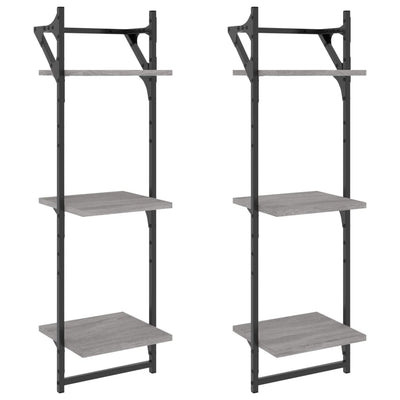 Seinähyllyt tangoilla 3 tasoa 2 kpl harmaa Sonoma 30x25x100 cm