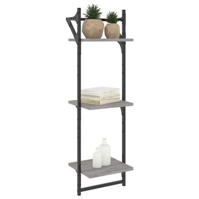 Seinähyllyt tangoilla 3 tasoa 2 kpl harmaa Sonoma 30x25x100 cm