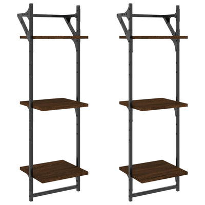 Seinähyllyt tangoilla 3 tasoa 2 kpl ruskea tammi 30x25x100 cm