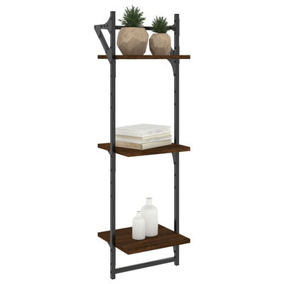 Seinähyllyt tangoilla 3 tasoa 2 kpl ruskea tammi 30x25x100 cm