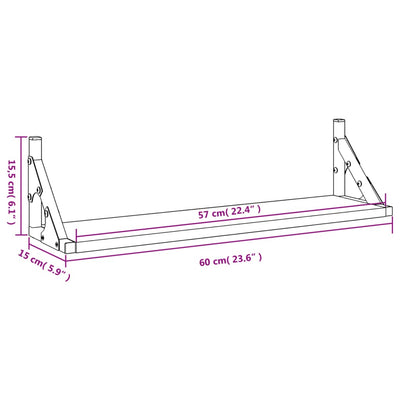 Seinähyllyt 2 kpl musta 60x15x15,5 cm