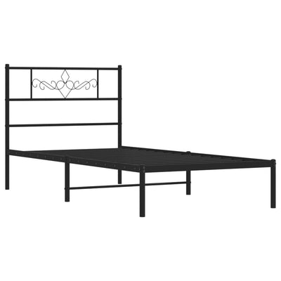 Metallinen sängynrunko päädyllä musta 90x200 cm