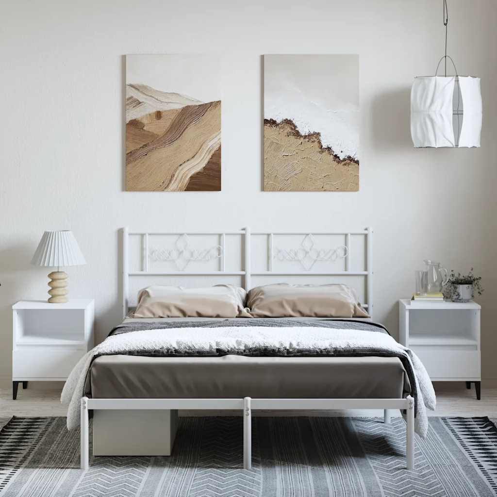 Valkoinen metallinen sängynrunko päädyllä Gorie 135x190cm