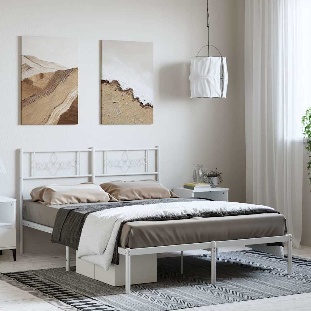 Valkoinen metallinen sängynrunko päädyllä Gorie 135x190cm