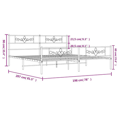 Valkoinen metallinen sängynrunko päädyillä Gorie 193x203cm
