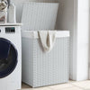 Valkoinen pyykkikori kannella Stasia 46x33x60cm (polyrottinki)