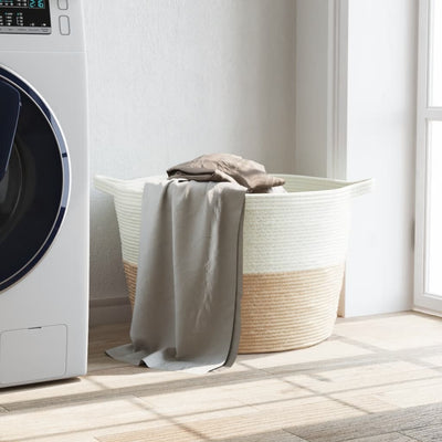 Pyykkikori beige ja valkoinen Ø60x36 cm puuvilla