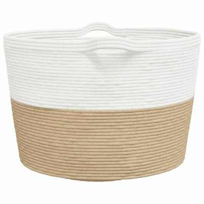 Pyykkikori beige ja valkoinen Ø60x36 cm puuvilla