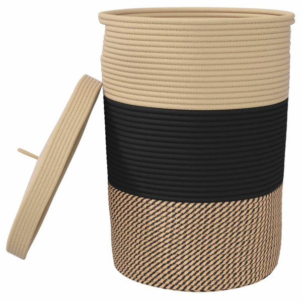 Säilytyskori kannella musta ja beige Ø37x50 cm puuvilla