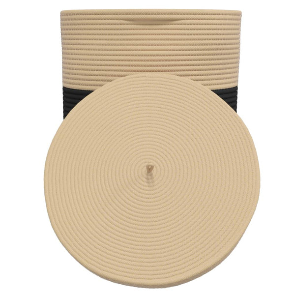 Säilytyskori kannella musta ja beige Ø37x50 cm puuvilla