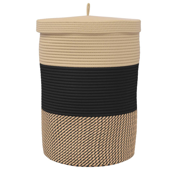 Säilytyskori kannella musta ja beige Ø37x50 cm puuvilla