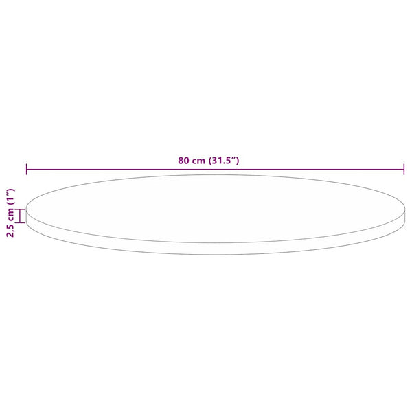 Pöytälevy Ø 80x2,5 cm pyöreä kierrätetty täyspuu
