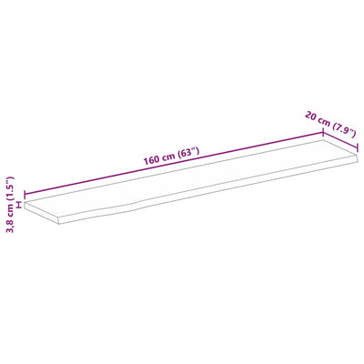 Pöytälevy 160x20x3,8 cm elävä reuna karkea täysi mangopuu