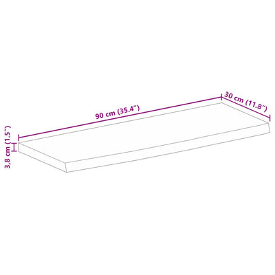 Pöytälevy 90x30x3,8 cm elävä reuna karkea täysi mangopuu
