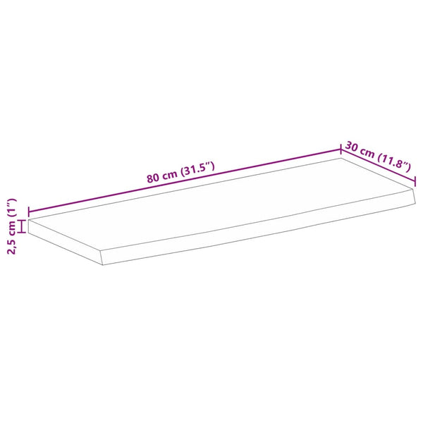 Pöytälevy elävä reuna 80x30x2,5 cm täysi mangopuu