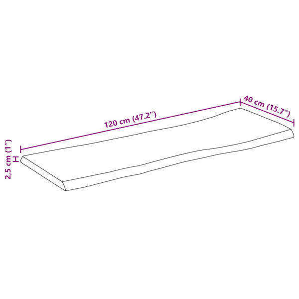 Pöytälevy elävä reuna Silas 120x40x2,5cm (karkea mangopuu)
