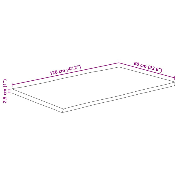 Pöytälevy elävä reuna Silas 120x60x2,5cm (karkea mangopuu)