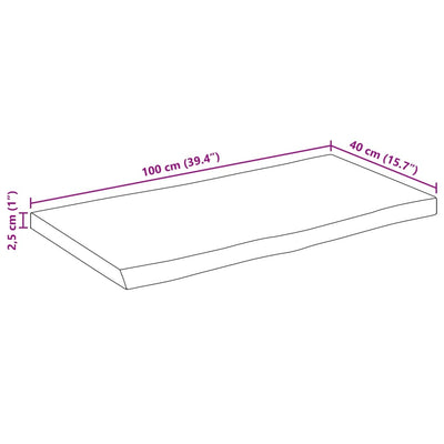 Pöytälevy 100x40x2,5 cm elävä reuna täysi mangopuu