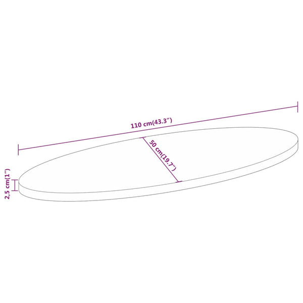 Pöytälevy 110x50x2,5 cm ovaali täysi akasiapuu