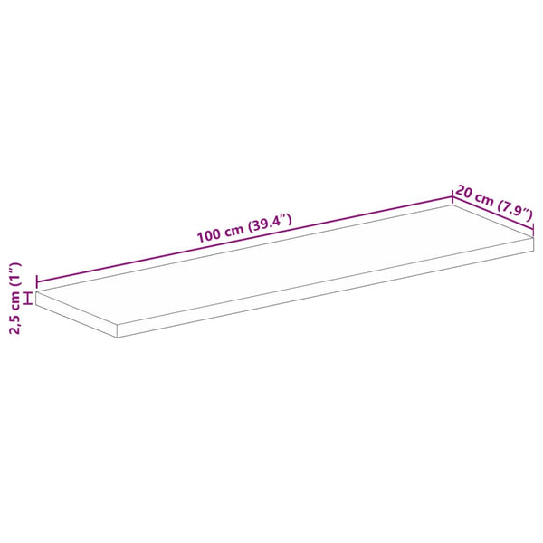 Pöytälevy 100x20x2,5 cm suorakaide karkea täysi mangopuu