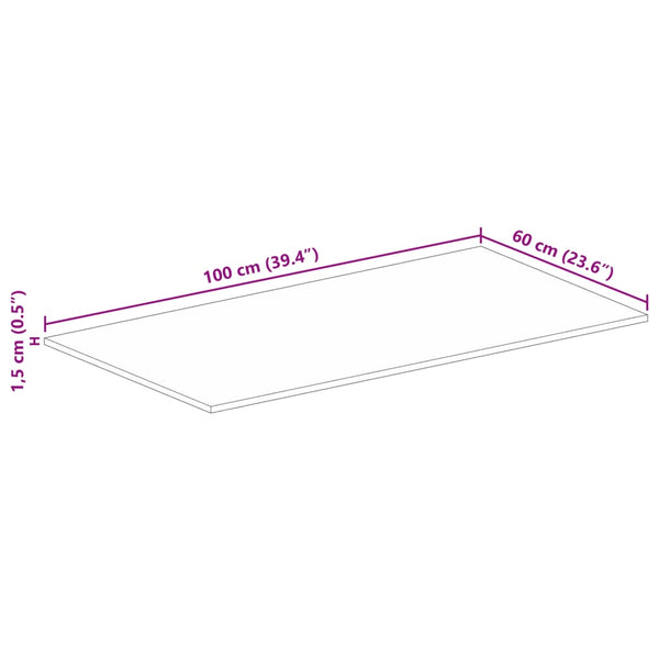 Pöytälevy 100x60x1,5 cm suorakaide karkea täysi mangopuu