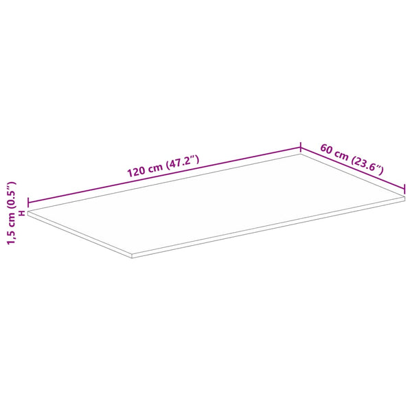 Pöytälevy 120x60x1,5 cm suorakaide karkea täysi mangopuu