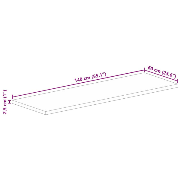 Pöytälevy 140x60x2,5 cm suorakaide karkea täysi mangopuu