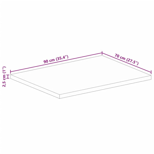 Pöytälevy 90x70x2,5 cm suorakaide karkea täysi mangopuu