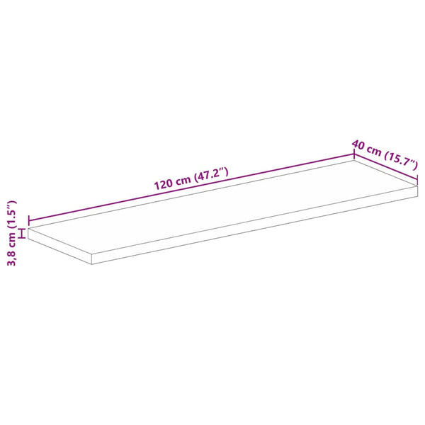 Pöytälevy 120x40x3,8 cm suorakaide karkea täysi mangopuu