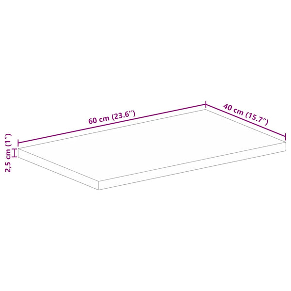 Pöytälevy 60x40x2,5 cm suorakaide karkea täysi mangopuu