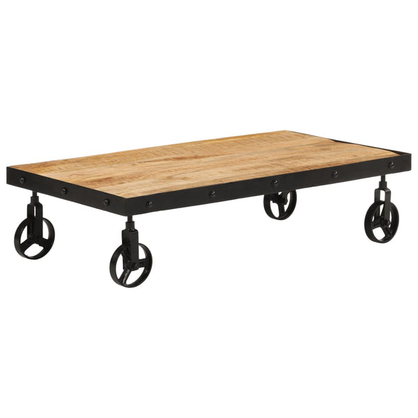 Sohvapöytä pyörillä täysi mangopuu 100x55x26 cm