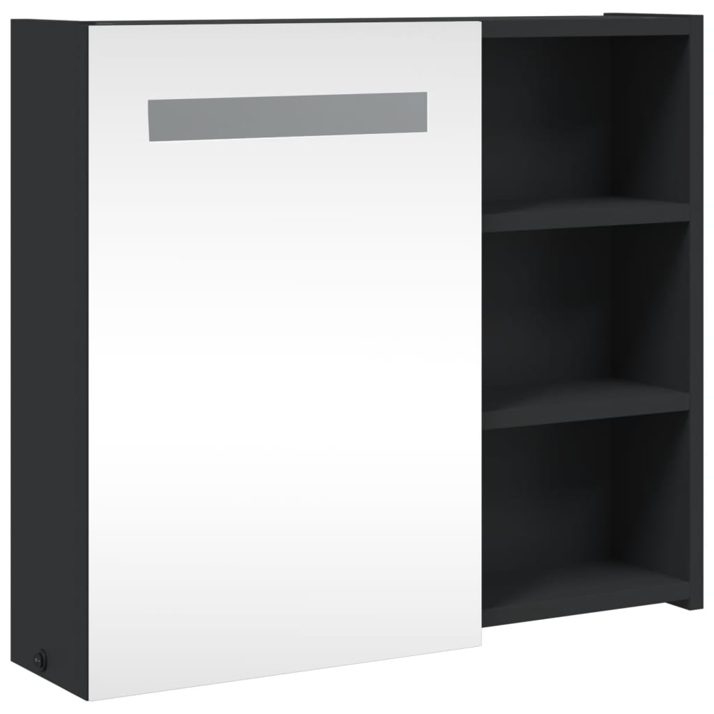 Musta kylpyhuoneen peilikaappi led-valolla Berneice 60x13x52cm