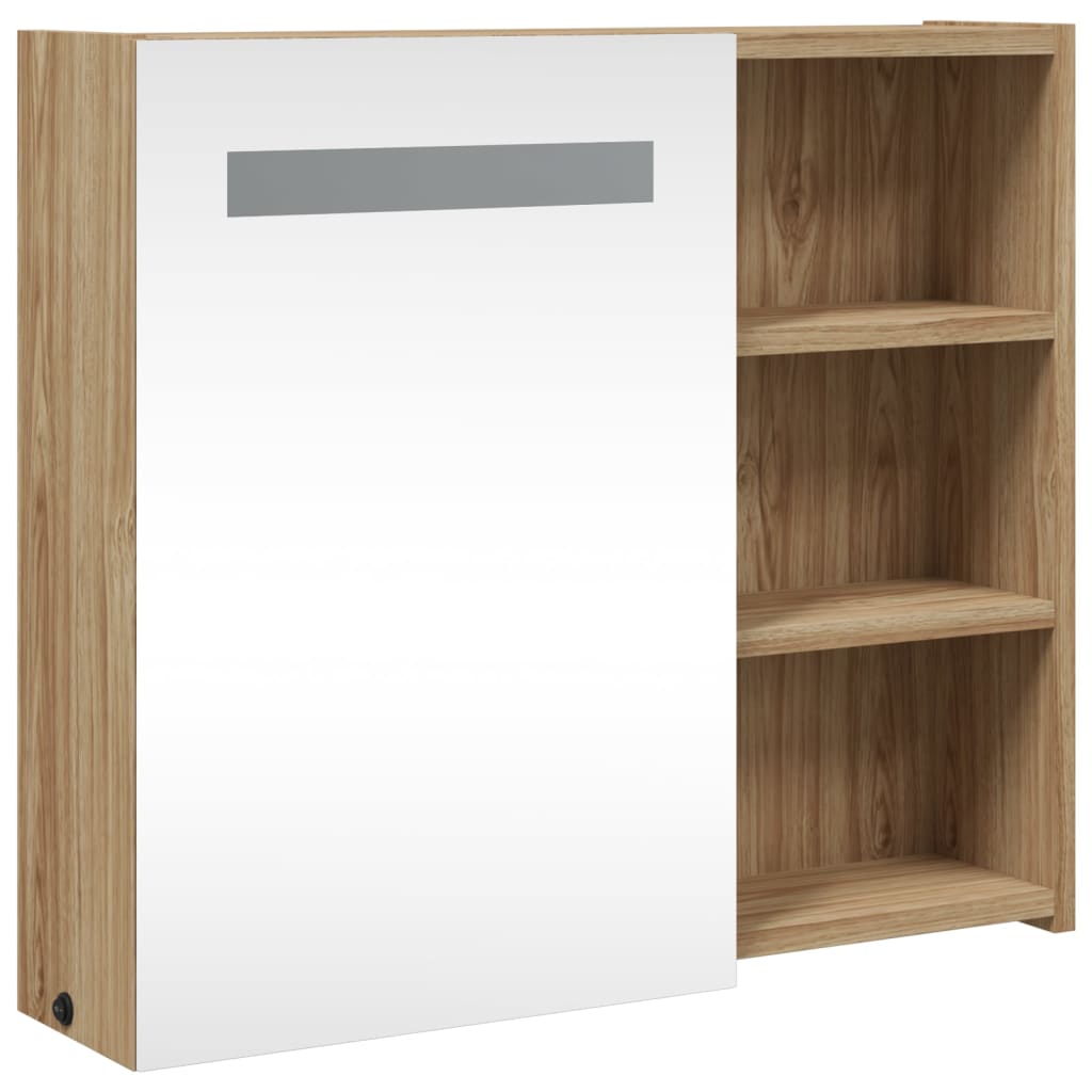 Vaalea tammi kylpyhuoneen peilikaappi led-valolla Berneice 60x13x52cm