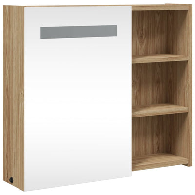 Kylpyhuoneen peilikaappi LED-valolla vaalea tammi 60x13x52 cm