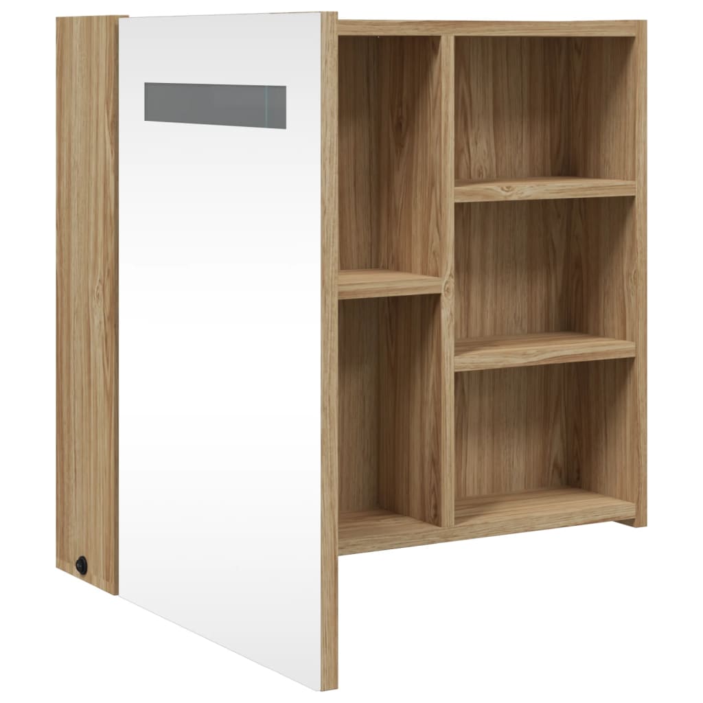 Vaalea tammi kylpyhuoneen peilikaappi led-valolla Berneice 60x13x52cm