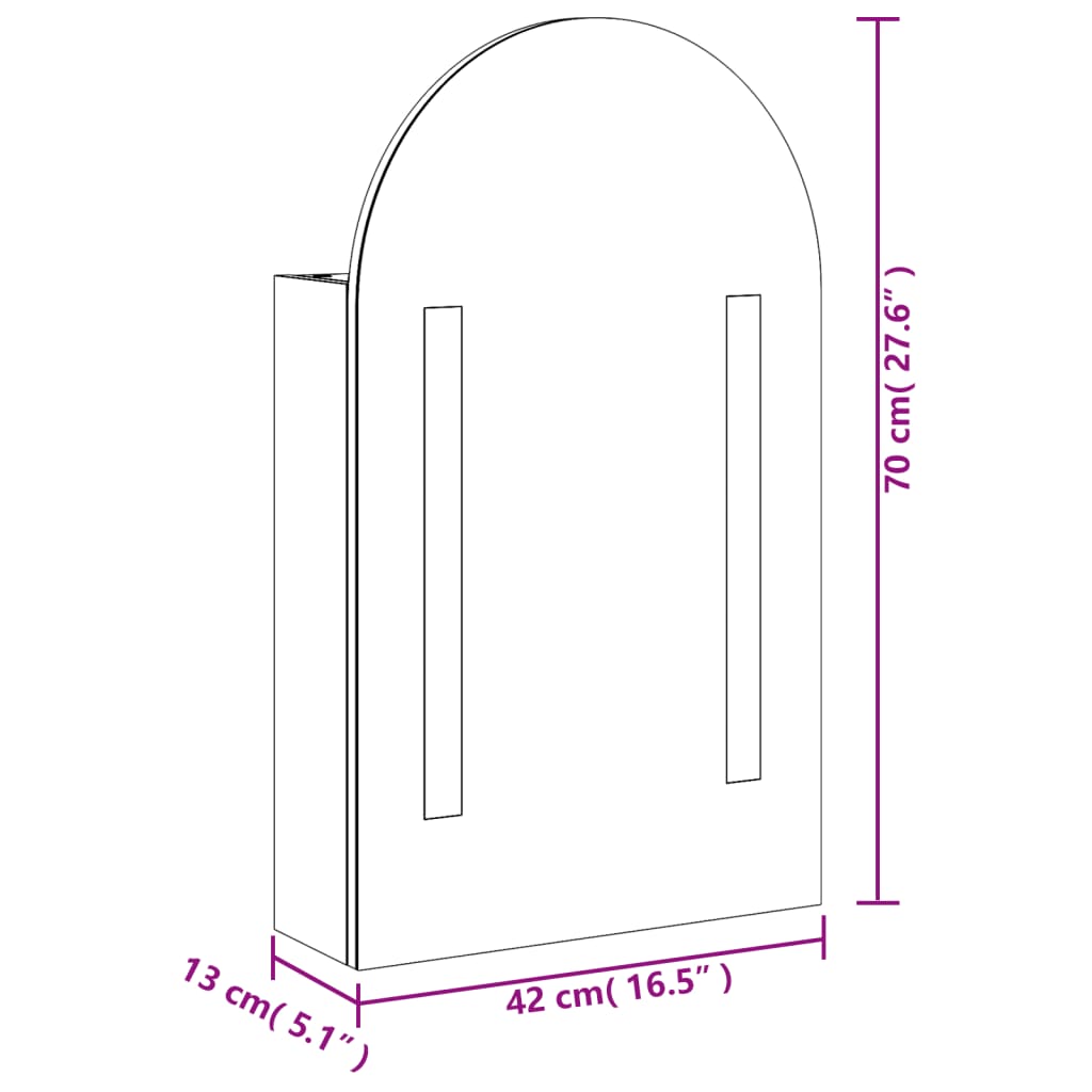 Valk kylpyhuoneen peilikaappi led-valolla kaari Hij 42x13x70cm