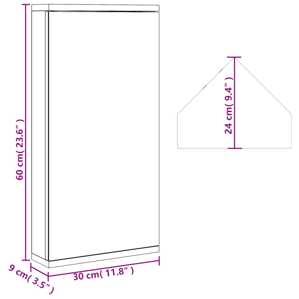 Musta kylpyhuoneen kulmapeilikaappi Ladiszlau 30x24x60cm