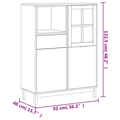 Kaappi lasiovella FLAM 92x40x122,5 cm täysi mänty