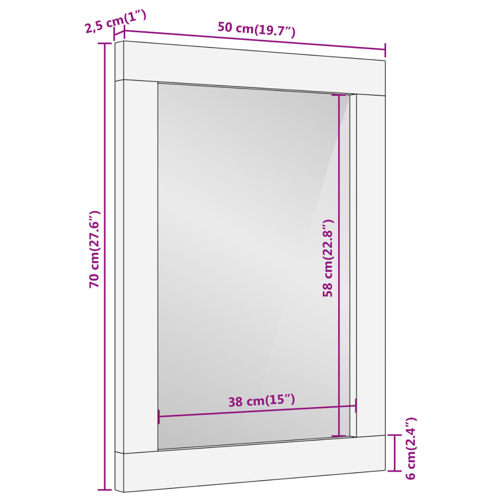Kylpyhuoneen peili Polineta 50x70x2,5cm (mangopuu ja lasi)