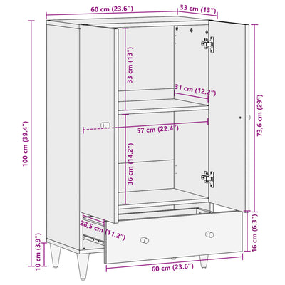 Kaappi 60x33x100 cm täysi mangopuu