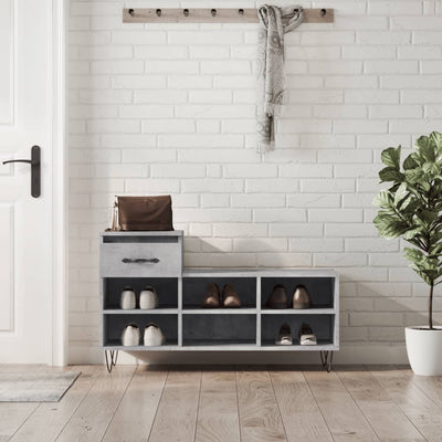 Kenkäkaappi betoninharmaa 102x36x60 cm tekninen puu
