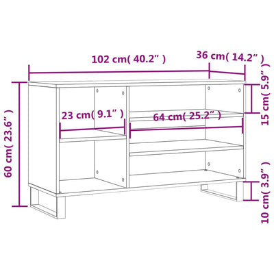 Kenkäkaappi ruskea tammi 102x36x60 cm tekninen puu