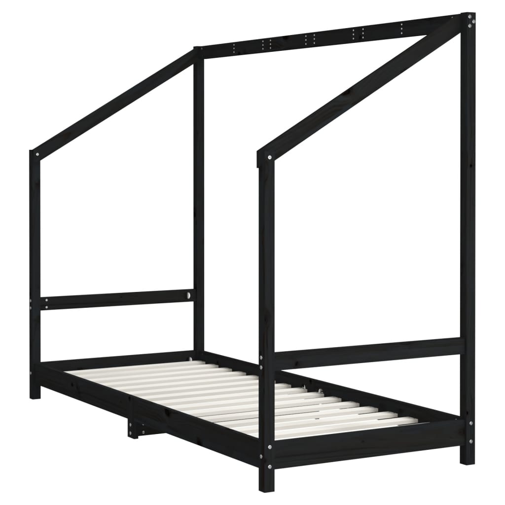 Musta lasten sängynrunko Fadei 80x200cm (mänty)