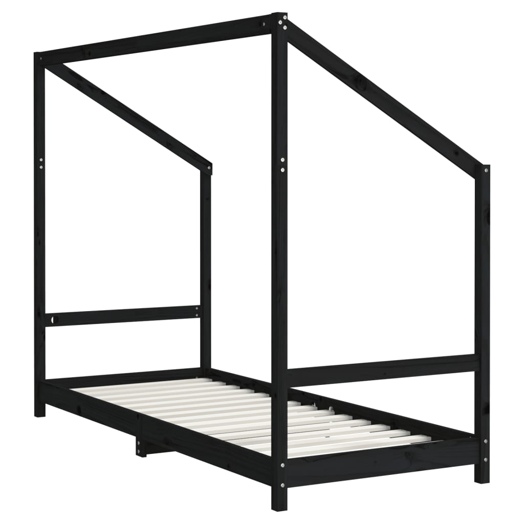 Musta lasten sängynrunko Fadei 80x200cm (mänty)