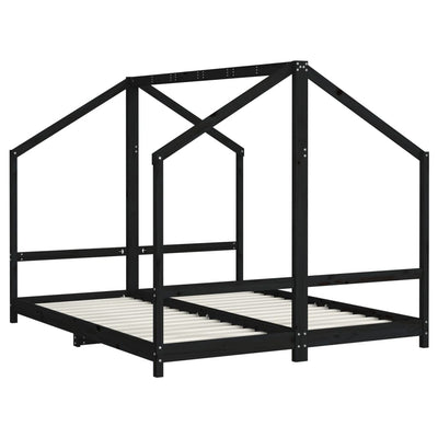 Lasten sängynrunko musta 2x(80x200) cm täysi mänty
