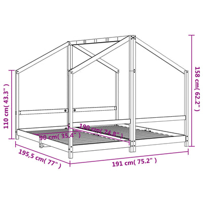 Musta lasten sängynrunko Zinovii 2x(90x190)cm (mänty)